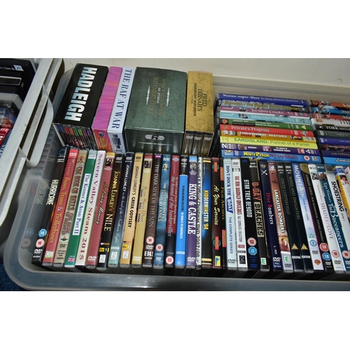 742 - EIGHT BOXES OF ASSORTED DVDs, to include documentaries - Fred Dibnah, RAF at War, Canal Walks, Coast... 