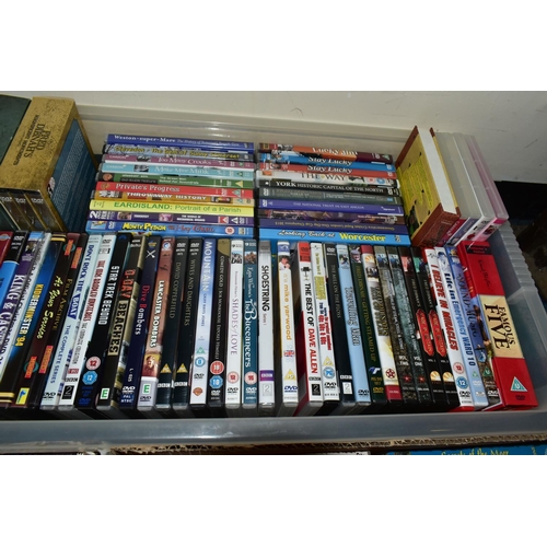 742 - EIGHT BOXES OF ASSORTED DVDs, to include documentaries - Fred Dibnah, RAF at War, Canal Walks, Coast... 