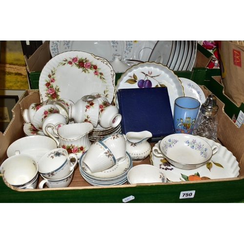 750 - TWO BOXES OF TEA AND DINNER WARES ETC,  to include Paragon 'English Rose' six place tea set - lackin... 