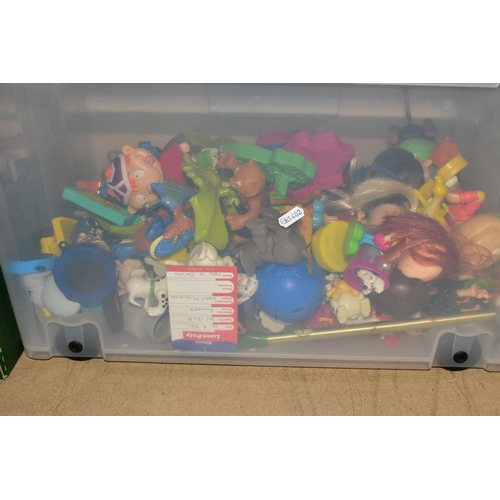 751 - FIVE BOXES OF McDONALDS HAPPY MEAL TOYS ETC, to include a box of balloons, a box of plastic toys, tw... 