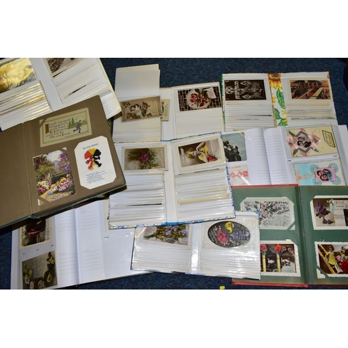 756 - POSTCARDS, nine albums containing approximately 430 Postcards dating from the Edwardian era predomin... 