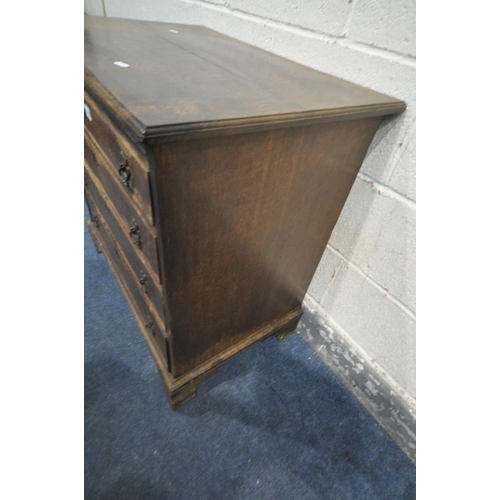 1204 - A 18TH CENTURY OAK BACHELORS CHEST OF FOUR GRADUATED DRAWERS, with a brushing slide, on bracket feet... 