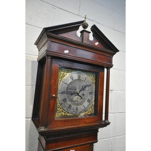 1206 - A WILLIAM WEST OF HELSTON, CORNWALL, A GEORGE III OAK AND MAHOGANY CROSSBANDED EIGHT DAY LONGCASE CL... 