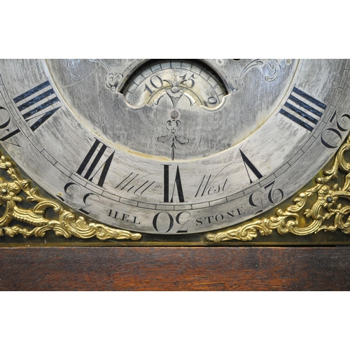 1206 - A WILLIAM WEST OF HELSTON, CORNWALL, A GEORGE III OAK AND MAHOGANY CROSSBANDED EIGHT DAY LONGCASE CL... 