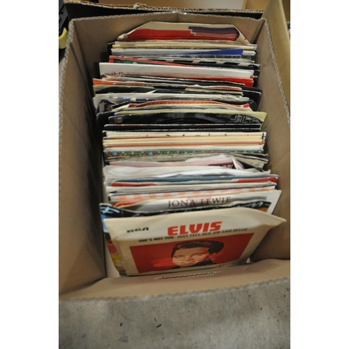 809 - TWO TRAYS CONTAINING OVER TWO HUNDRED 7in SINGLES including Elvis Presley, The Beatles, David Bowie,... 