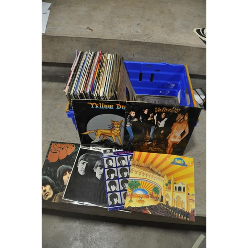 813 - A TRAY CONTAINING OVER EIGHTY LPs, 8in, 10in AND 12in 78s including Rubber Soul (2nd  pressing), Wit... 