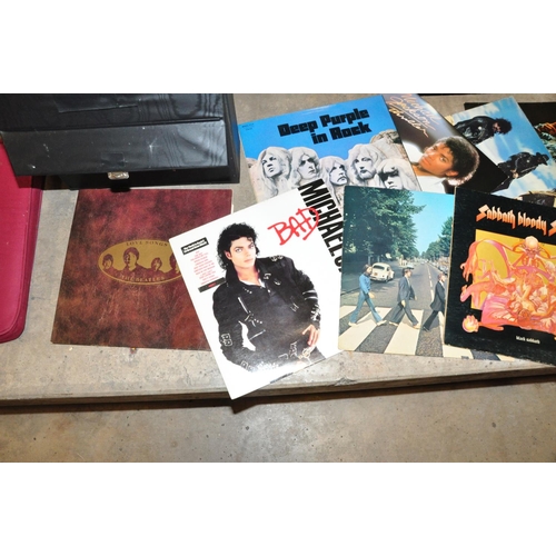 822 - TWO CASES CONTAINING SIXTY LPs, 12in AND 7in SINGLES including Abbey Road ( 1st Pressing) and Love S... 