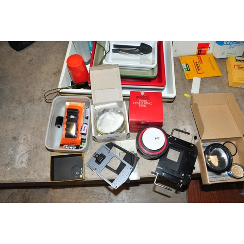 839 - TWO BOXES CONTAINING A GNOME PHOTOGRAPHIC ENLARGER AND DEVELOPING EQUIPMENT including developing tan... 