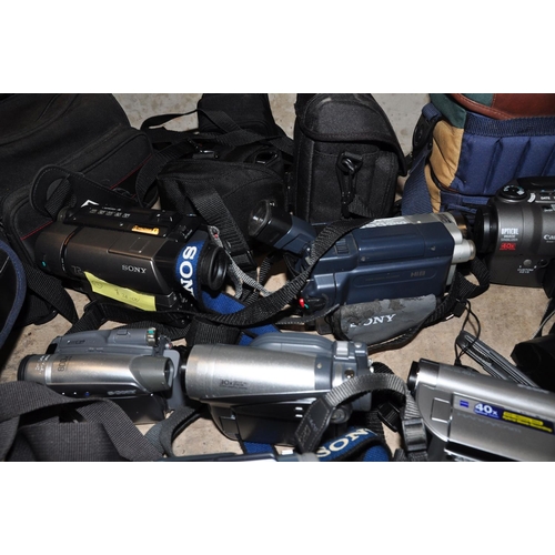 858 - TEN CAMCORDERS by Canon and Sony with bags, batteries and chargers