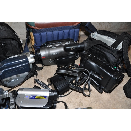 858 - TEN CAMCORDERS by Canon and Sony with bags, batteries and chargers