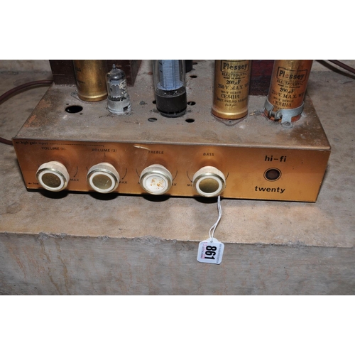 861 - A VINTAGE UNBRANDED VALVE HI FI AMPLIFIER front panel reads HiFi Twenty with a PY33, a unmarked valv... 