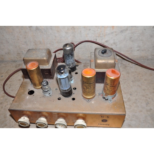 861 - A VINTAGE UNBRANDED VALVE HI FI AMPLIFIER front panel reads HiFi Twenty with a PY33, a unmarked valv... 