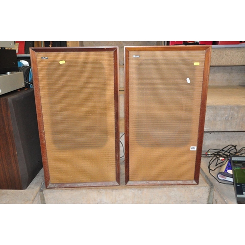 871 - A PAIR OF BOWERS AND WILKINS DM3 VINTAGE SPEAKERS in teak cabinets, with 14x9in speaker ( one workin... 