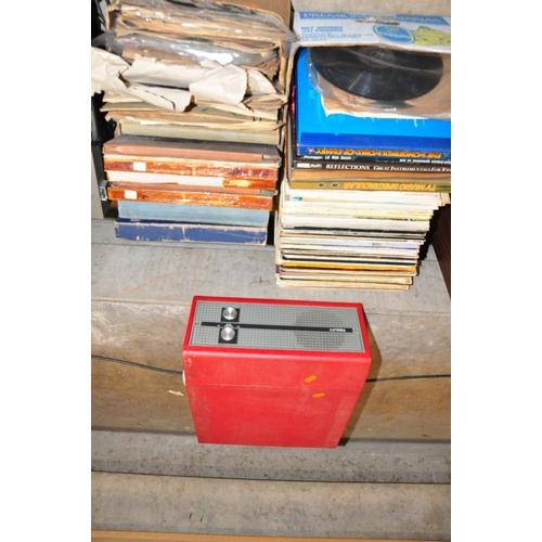 886 - A FIDELITY RECORD PLAYER in red covering (not working) and two trays containing classical and operat... 