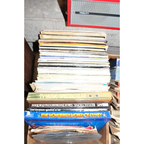 886 - A FIDELITY RECORD PLAYER in red covering (not working) and two trays containing classical and operat... 