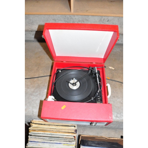 886 - A FIDELITY RECORD PLAYER in red covering (not working) and two trays containing classical and operat... 