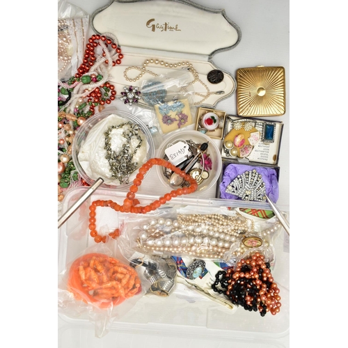 102 - A BOX OF ASSORTED SILVER AND COSTUME JEWELLERY, to include a small AF 'Charles Horner' enamel pendan... 