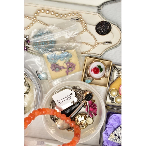 102 - A BOX OF ASSORTED SILVER AND COSTUME JEWELLERY, to include a small AF 'Charles Horner' enamel pendan... 