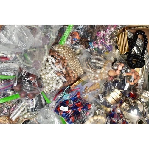 115 - A LARGE QUANTITY OF COSTUME JEWELLERY AND OTHER ITEMS, to include beaded necklaces, bracelets and ba... 