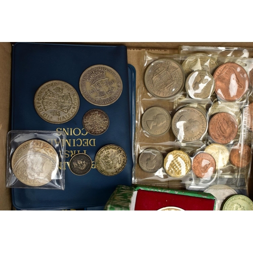 121 - A CARDBOARD BOX OF MAINLY UK COINAGE TO INCLUDE: a good grade South Africa halfcrown 2 1/2 shilling ... 