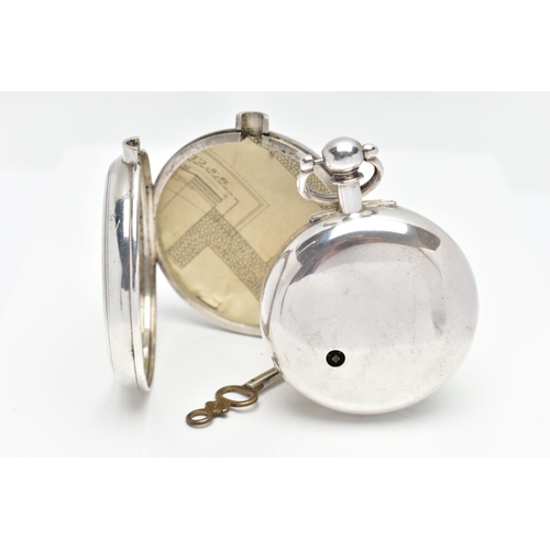 122 - AN EARLY VICTORIAN SILVER PAIR CASED HALF HUNTER POCKET WATCH, key wound, round cream dial featuring... 