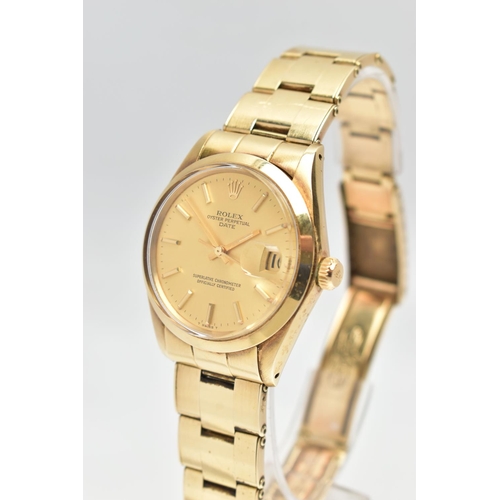 3 - A VINTAGE ROLEX OYSTER PERPETUAL DATE WRISTWATCH WITH ORIGINAL ROLEX BOX, the champagne colour dial,... 
