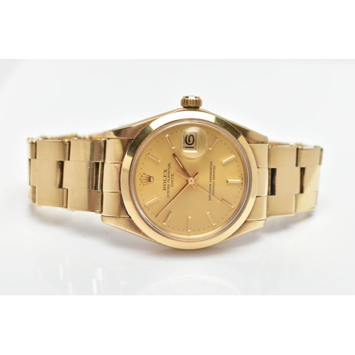 3 - A VINTAGE ROLEX OYSTER PERPETUAL DATE WRISTWATCH WITH ORIGINAL ROLEX BOX, the champagne colour dial,... 