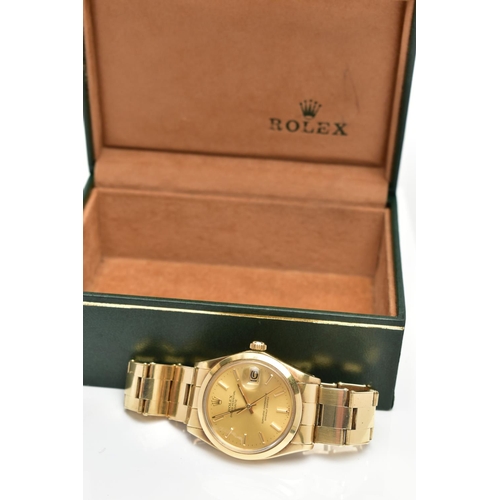 3 - A VINTAGE ROLEX OYSTER PERPETUAL DATE WRISTWATCH WITH ORIGINAL ROLEX BOX, the champagne colour dial,... 