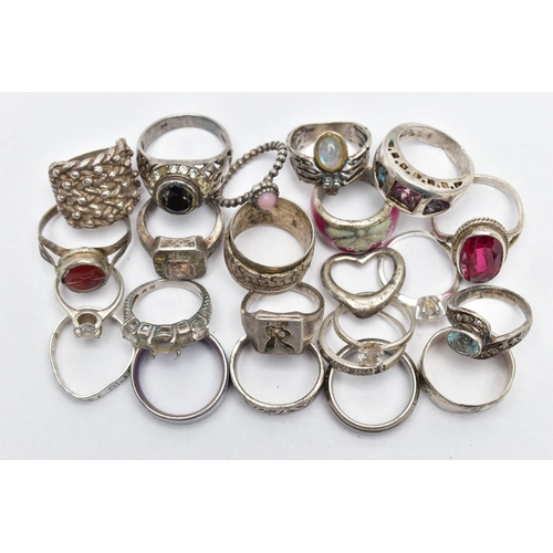 53 - A BAG OF ASSORTED RINGS, twenty two rings in total, some set with semi-precious gemstones, some with... 