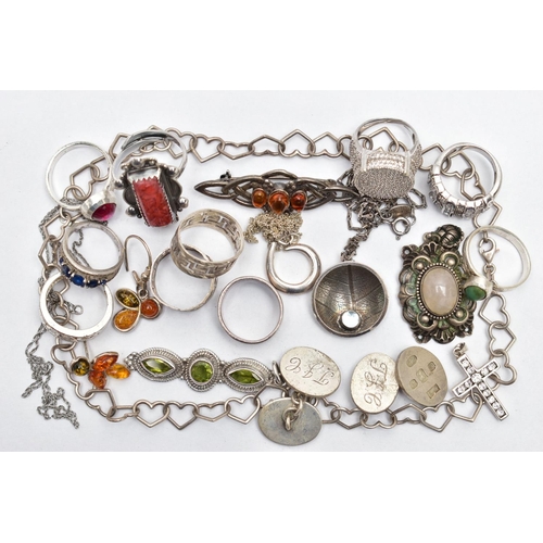 58 - A BAG OF ASSORTED WHITE JEWELLERY, to include a pair of oval silver cufflinks each hallmarked Sheffi... 