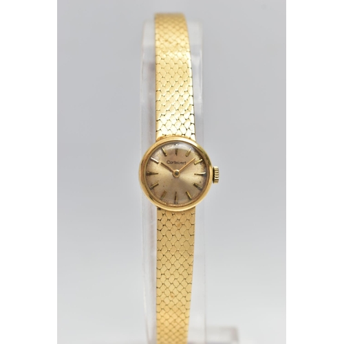 67 - A LADIES 18CT YELLOW GOLD 'CORTEBERT' WRISTWATCH, manual wind, round gold dial singed 'Cortebert', a... 