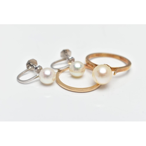 71 - TWO RINGS AND A PAIR OF NON PIERCED EARRINGS, the first a thin band, hallmarked 9ct Birmingham, ring... 
