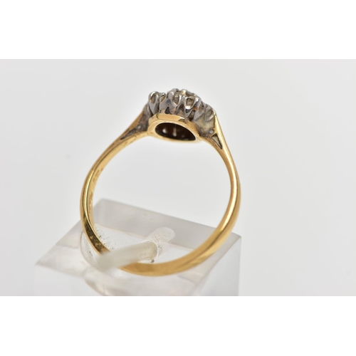 73 - A YELLOW METAL DIAMOND CLUSTER RING, small circular cluster of claw set old cut diamonds, estimated ... 