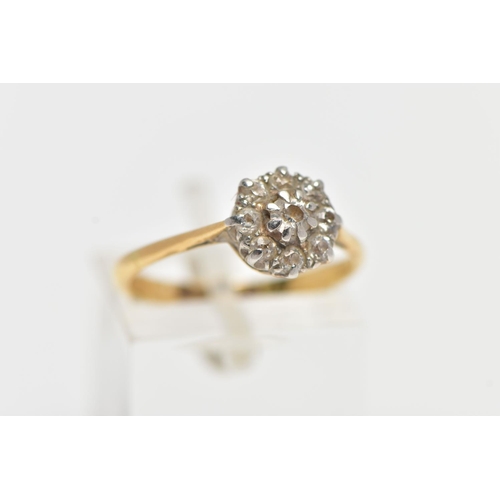 73 - A YELLOW METAL DIAMOND CLUSTER RING, small circular cluster of claw set old cut diamonds, estimated ... 