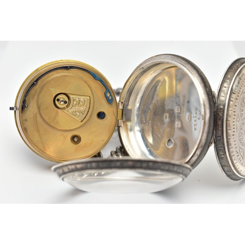 76 - AN EARLY 20TH CENTURY OPEN FACE POCKET WATCH AND ALBERT CHAIN, the key wound pocket watch with a flo... 