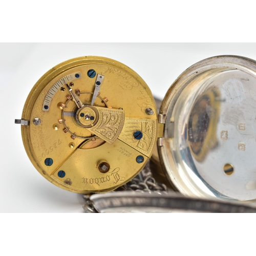 76 - AN EARLY 20TH CENTURY OPEN FACE POCKET WATCH AND ALBERT CHAIN, the key wound pocket watch with a flo... 