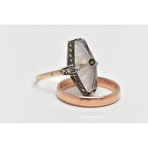 77 - A 9CT ROSE GOLD BAND AND A GEM SET RING, the first a plain polished band ring, approximate band widt... 