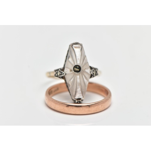 77 - A 9CT ROSE GOLD BAND AND A GEM SET RING, the first a plain polished band ring, approximate band widt... 