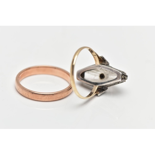 77 - A 9CT ROSE GOLD BAND AND A GEM SET RING, the first a plain polished band ring, approximate band widt... 