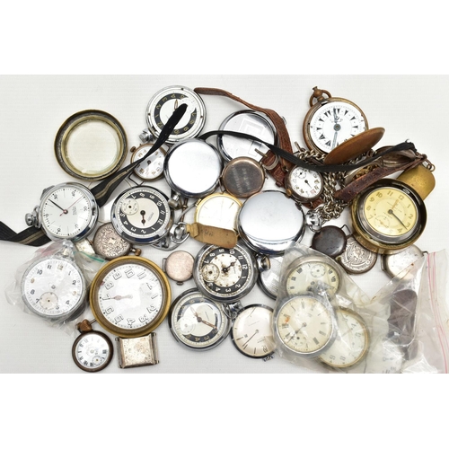 93 - A BAG OF ASSORTED POCKET WATCHES AND WRISTWATCHES, various pocket watches, names to include 'Ingerso... 