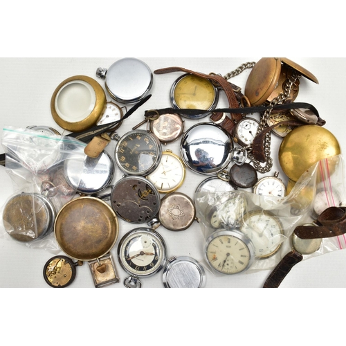 93 - A BAG OF ASSORTED POCKET WATCHES AND WRISTWATCHES, various pocket watches, names to include 'Ingerso... 