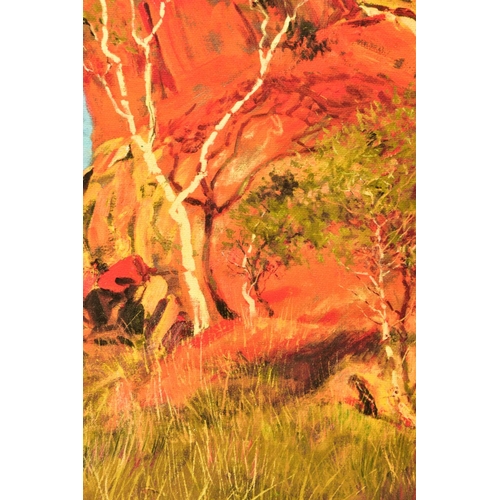 308 - ROLF HARRIS (AUSTRALIAN 1930) 'SUN ON DEVIL'S MARBLES', a limited edition print of an Australian lan... 