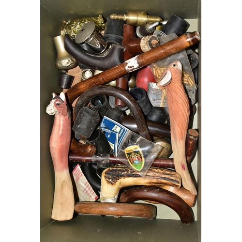 340 - THREE BOXES OF WALKING CANES, STICKS AND SPARE FERRULES, to include approximately thirty nine walkin... 