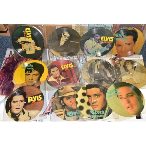 341 - ONE BOX OF ELVIS MEMORABILIA, to include ten NCB picture disc 45rpm records made in Denmark, 'Elvis ... 