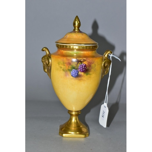 343 - A COALPORT URN, hand painted by Joseph Mottram, signed and marked on base, 'Still Life Fruit' with l... 
