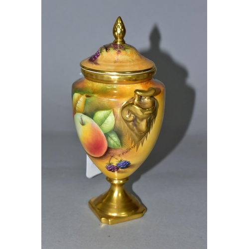 343 - A COALPORT URN, hand painted by Joseph Mottram, signed and marked on base, 'Still Life Fruit' with l... 