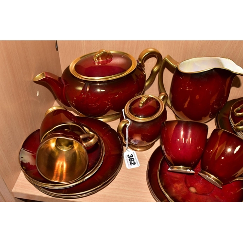 362 - A CARLTON WARE 'ROUGE ROYALE'  TEA SET, comprising a teapot, large milk jug (crazed, sounds dull), c... 