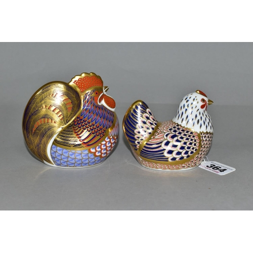 364 - TWO ROYAL CROWN DERBY PAPERWEIGHTS, comprising Cockerel height 9.5cm, and Chicken height 8cm, each w... 