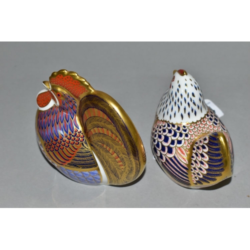 364 - TWO ROYAL CROWN DERBY PAPERWEIGHTS, comprising Cockerel height 9.5cm, and Chicken height 8cm, each w... 