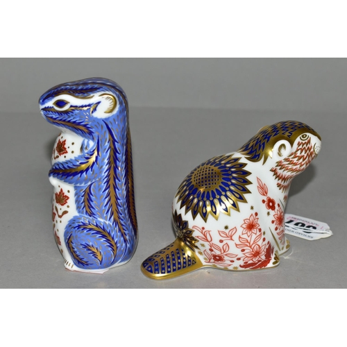 367 - TWO ROYAL CROWN DERBY PAPERWEIGHTS, comprising Chipmunk height 10.5cm, and Beaver height 7.5cm, each... 